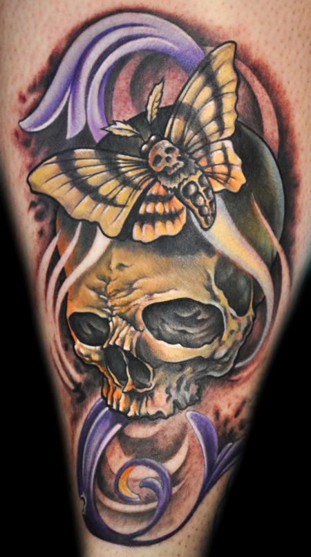 Mathew Clarke - Skull tattoo, deaths head moth.